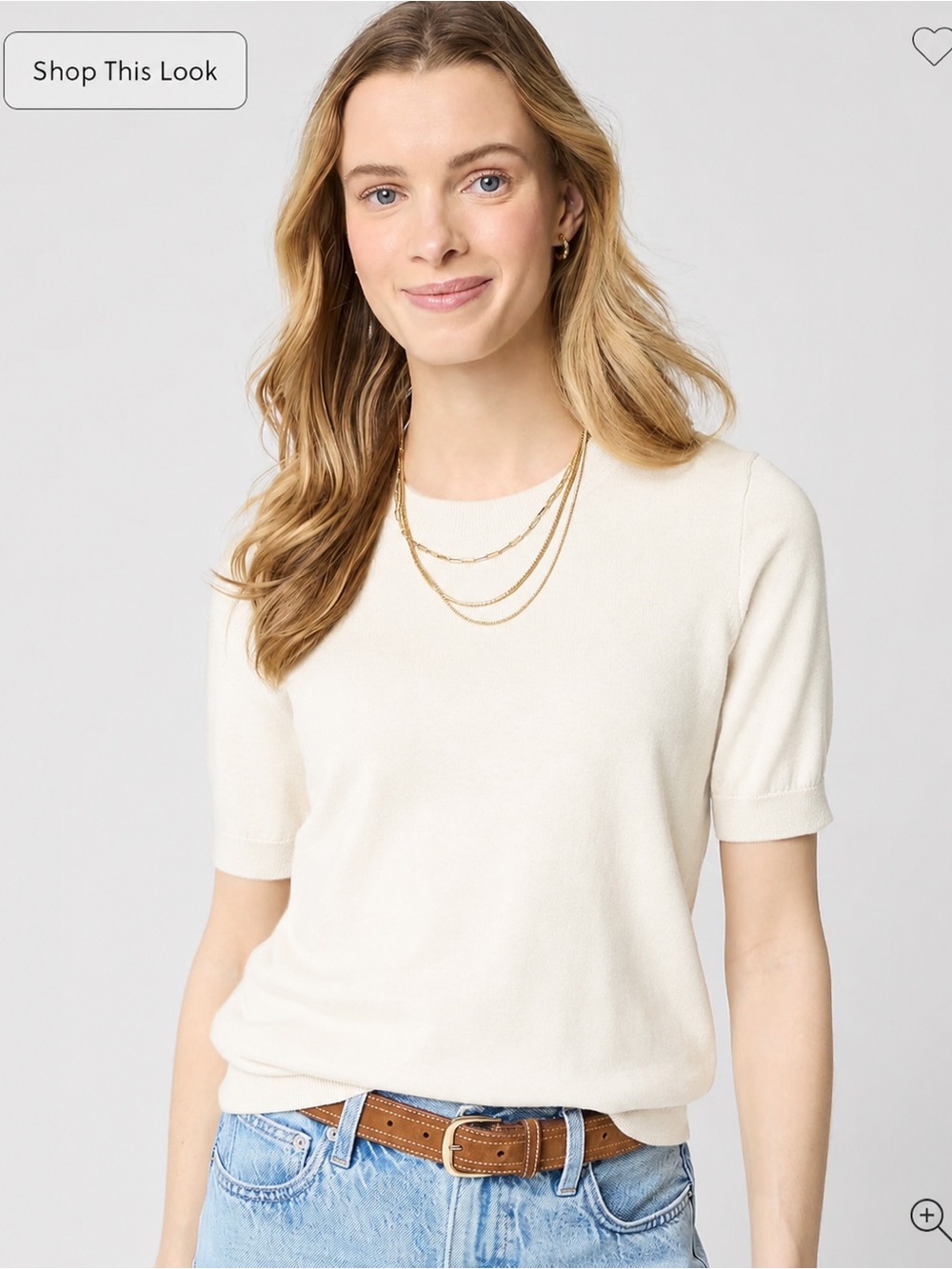 J. Crew Factory Ivory Short-Sleeve Crewneck Sweater